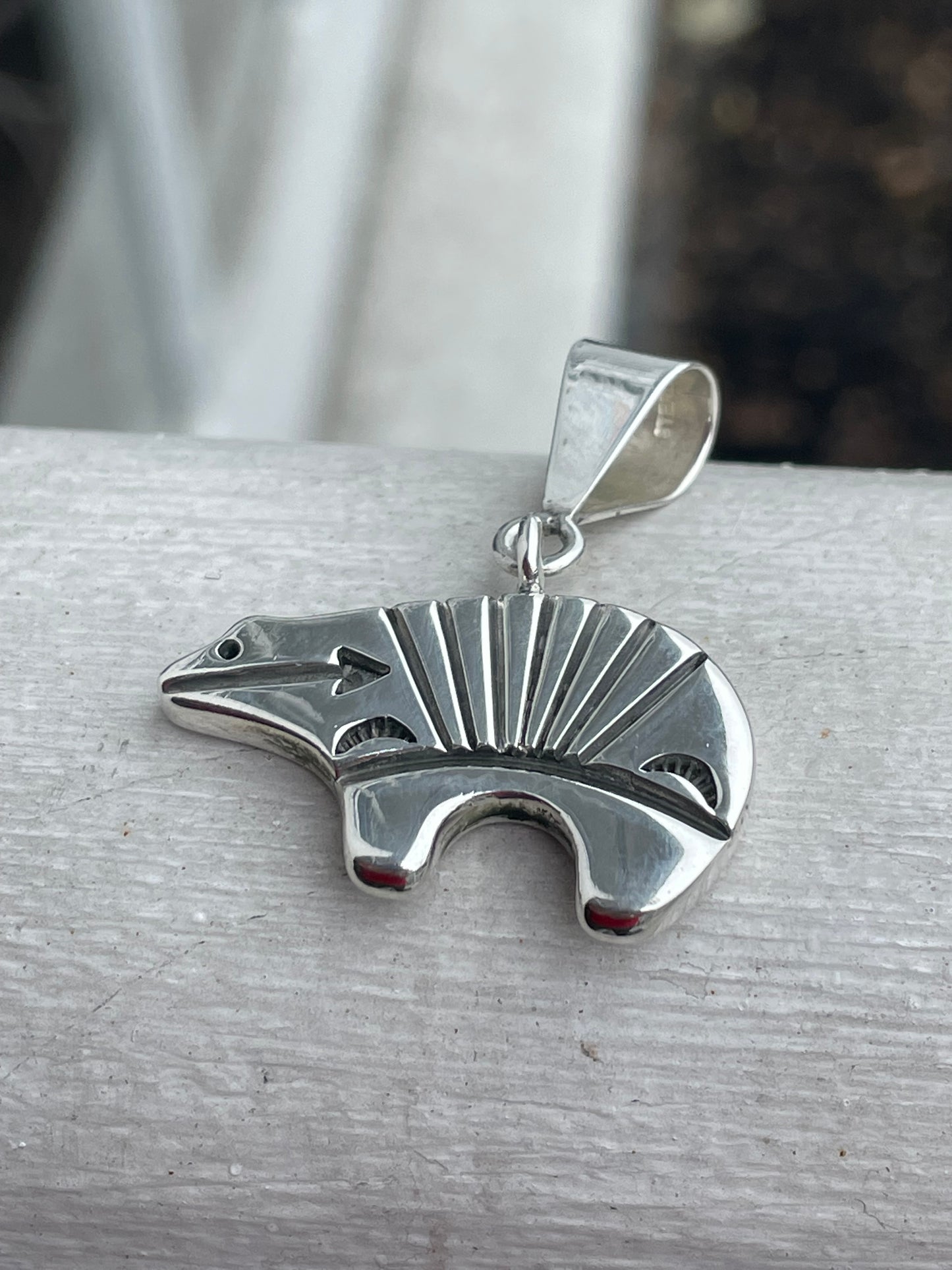 Designer N. Woody 925 Sterling Silver Running Bear Reversible Navajo Pendant