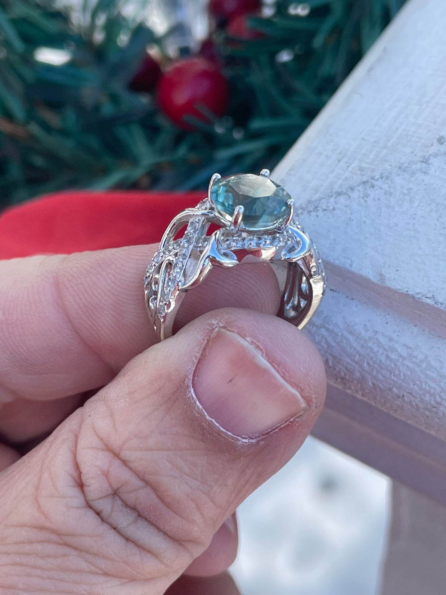 925 Sterling Silver Simulated Green Amethyst & Cz Statement Ring Size 6.5