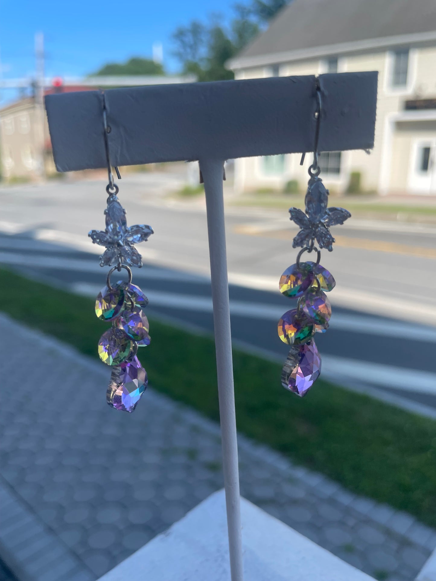 Silver Plated Mystic Crystal Chandelier Dangle Earrings