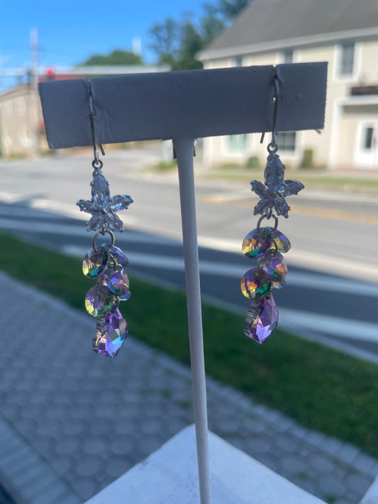Silver Plated Mystic Crystal Chandelier Dangle Earrings
