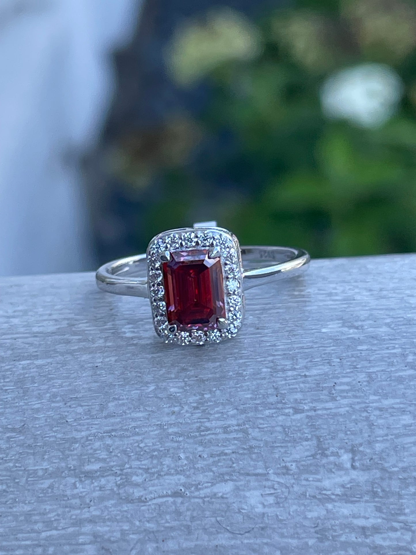 925 Sterling Silver Red Moissanite Ring