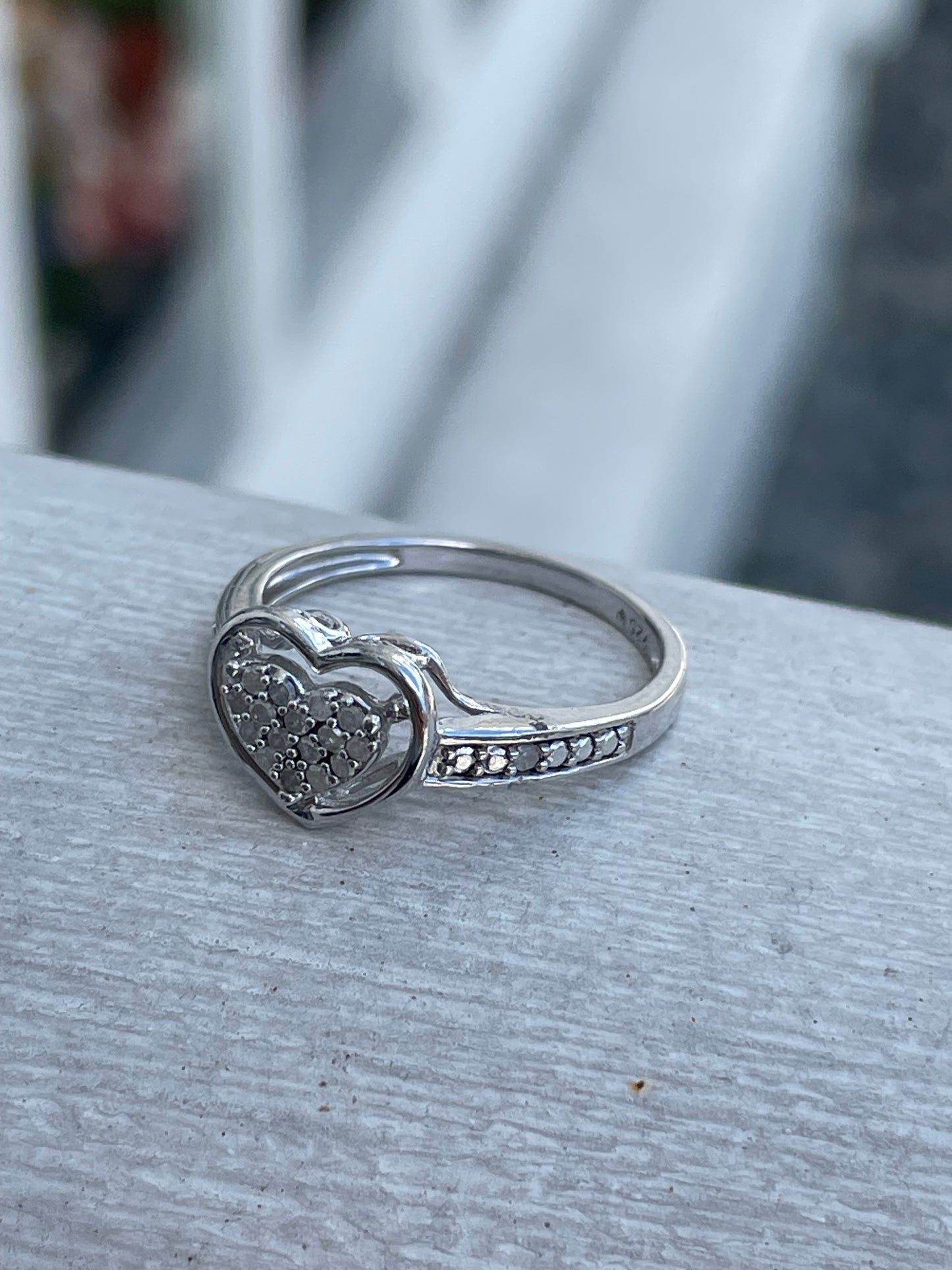 925 Sterling Silver Natural Diamond Heart Ring Size 7