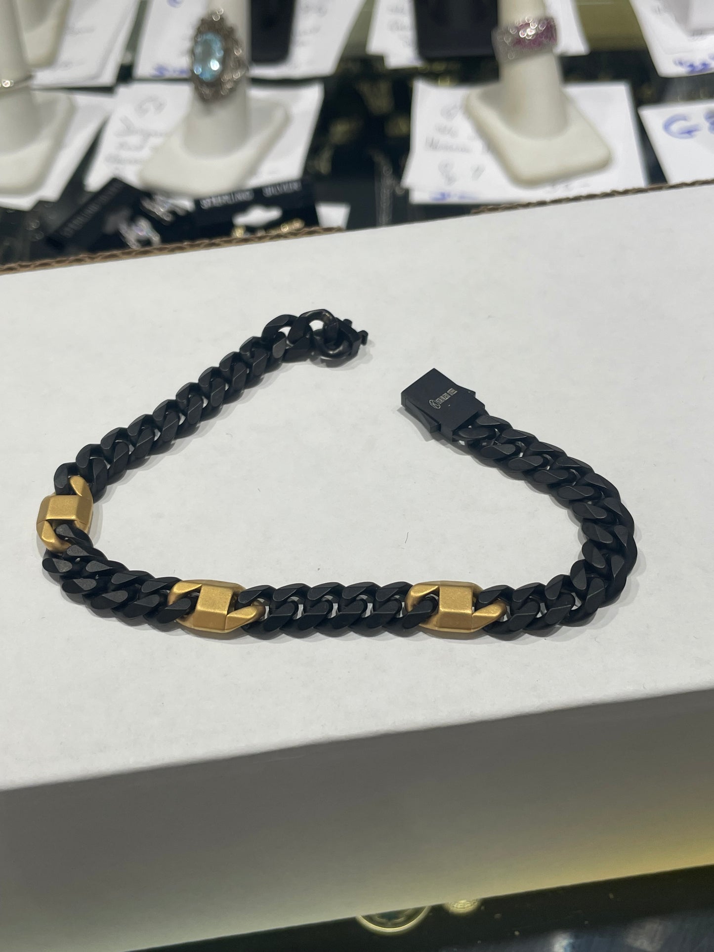 Stainless Steel Black & Gold Color Curb Link Bracelet