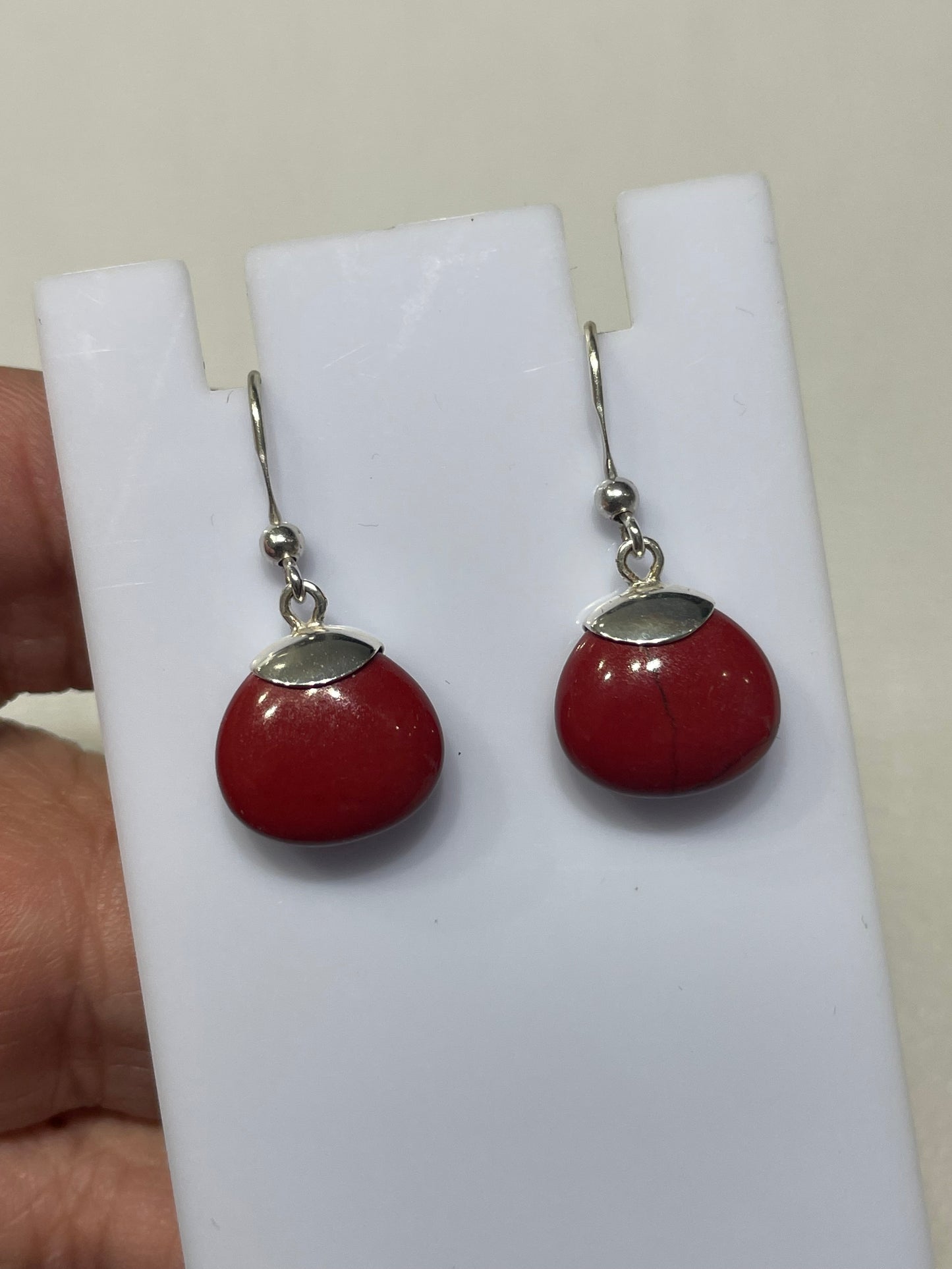 925 Sterling Silver Red Jasper Dangle Earrings