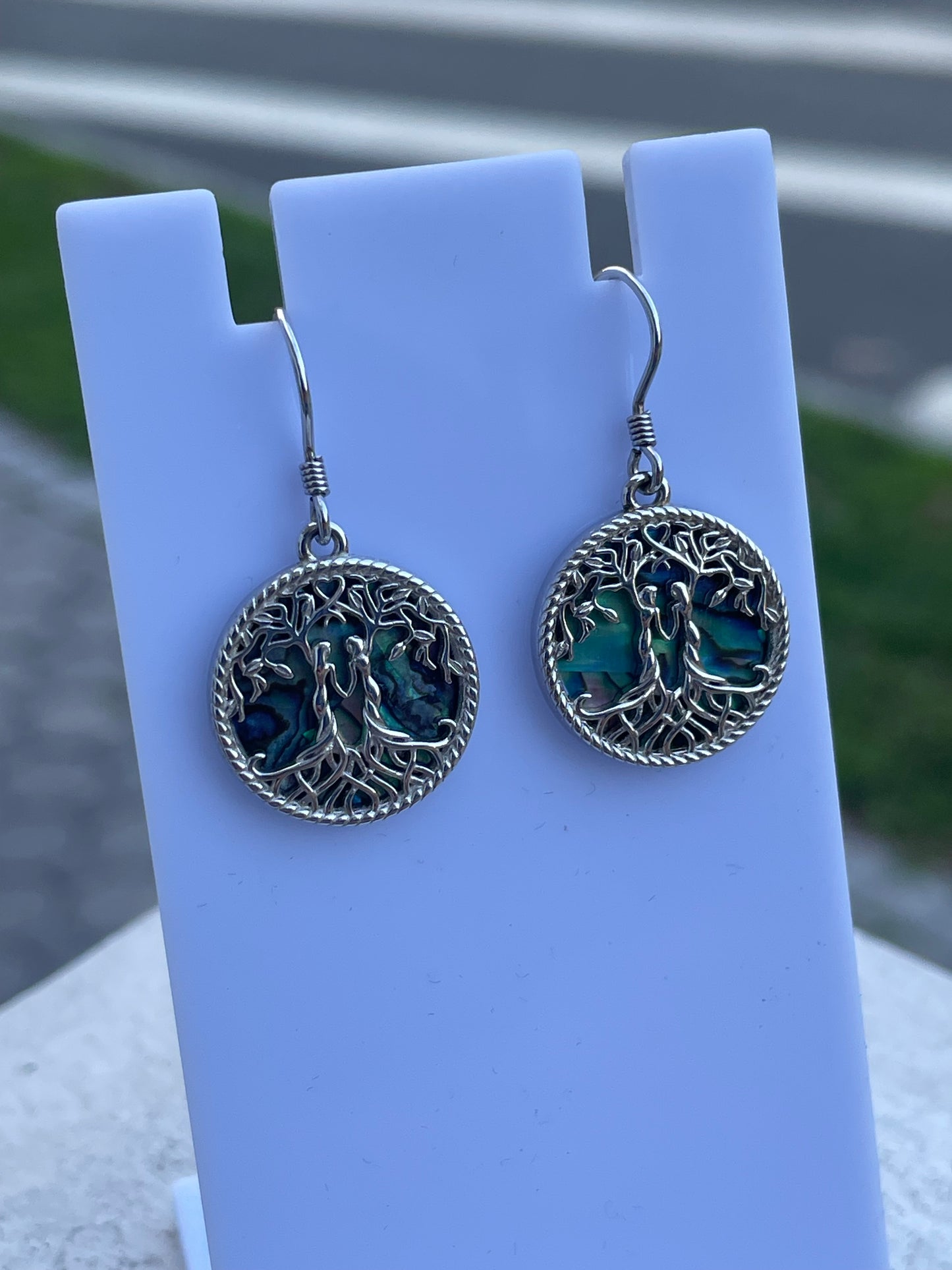 925 Sterling Silver Tree of Life Abalone Earrings