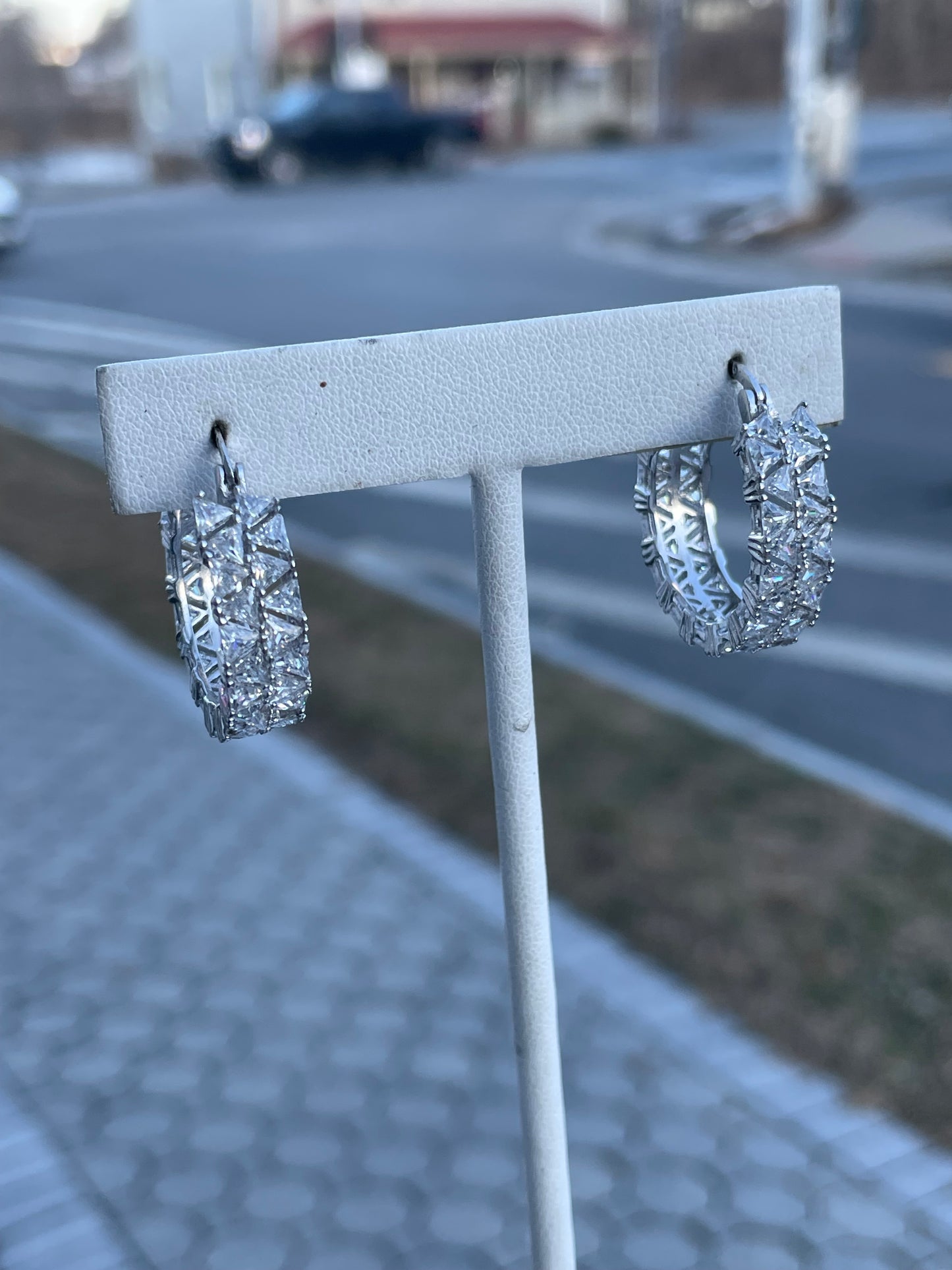 925 Sterling Silver Trilliant Cut Hoop Earrings