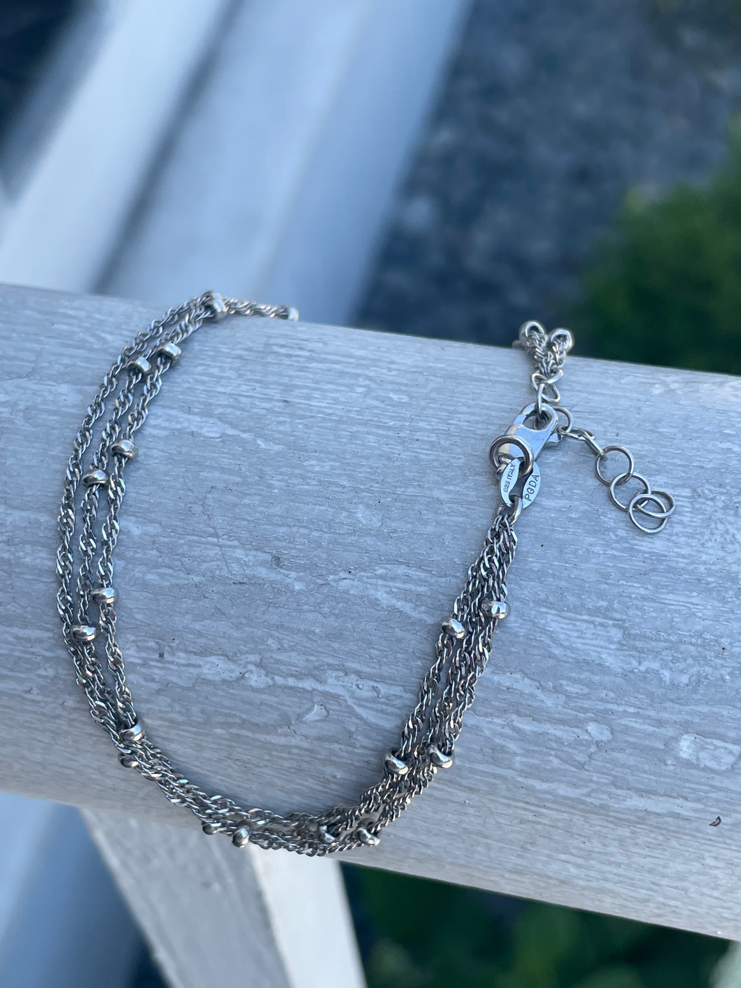 925 Sterling Silver Triple Strand bead by yard anklet 9”-10”