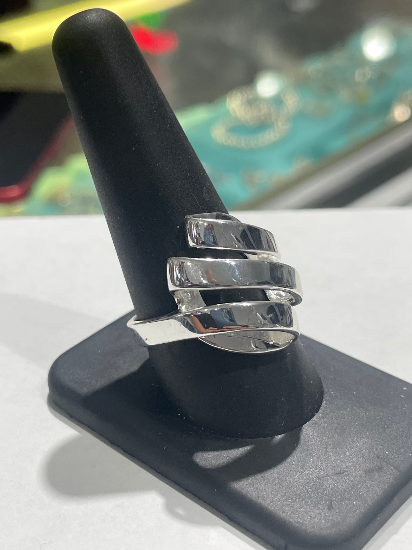 925 Sterling Silver High Polished Modernist Abstract Ribbon Cluster Ring Size 10