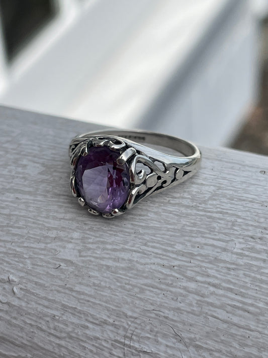 Designer Kabana 925 Sterling Silver Amethyst Ring Size 7