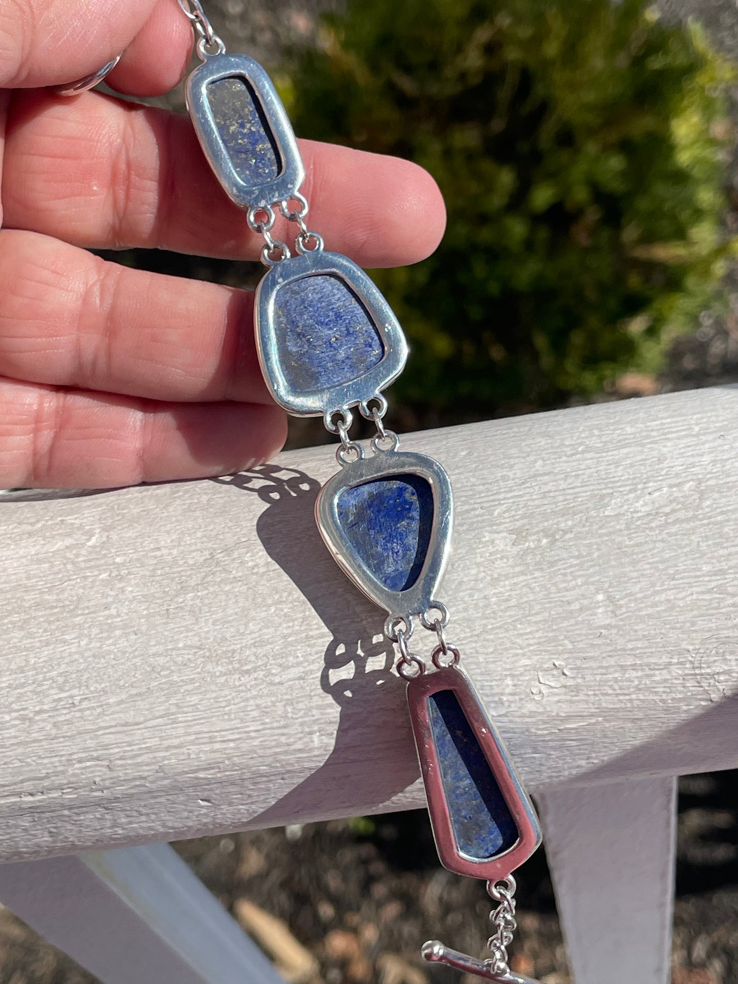 Natural Large Stone 925 Sterling Silver Blue Lapis Bracelet