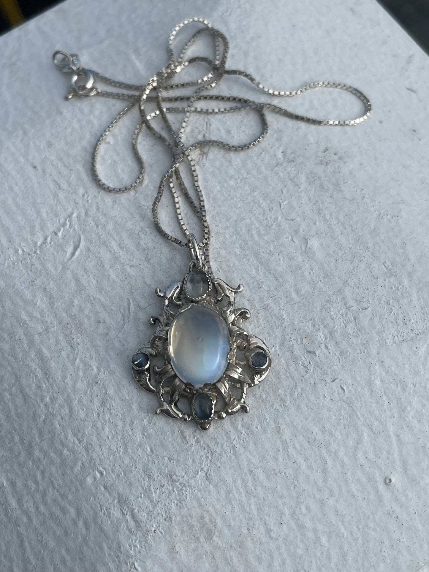 925 Sterling Silver Decorative Moonstone Cluster Necklace