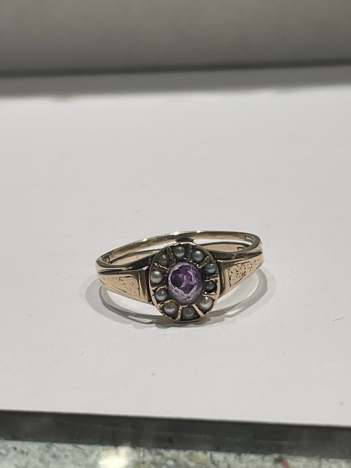 10k Gold Vintage Amethyst & South Sea Indian Pearl Ring Size 6