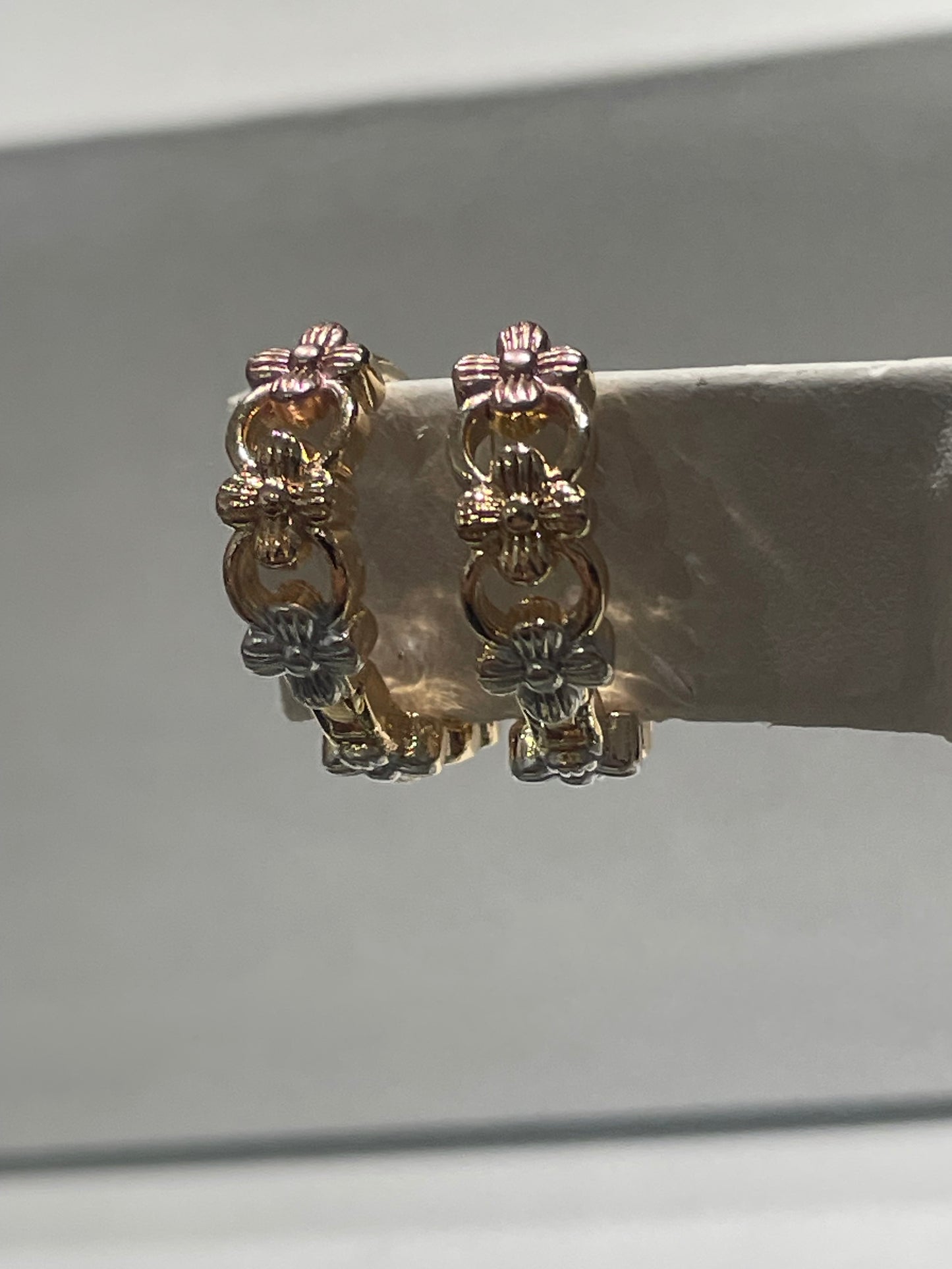 Tri-Color Gold Plated Lei Flower Hoop Earrings