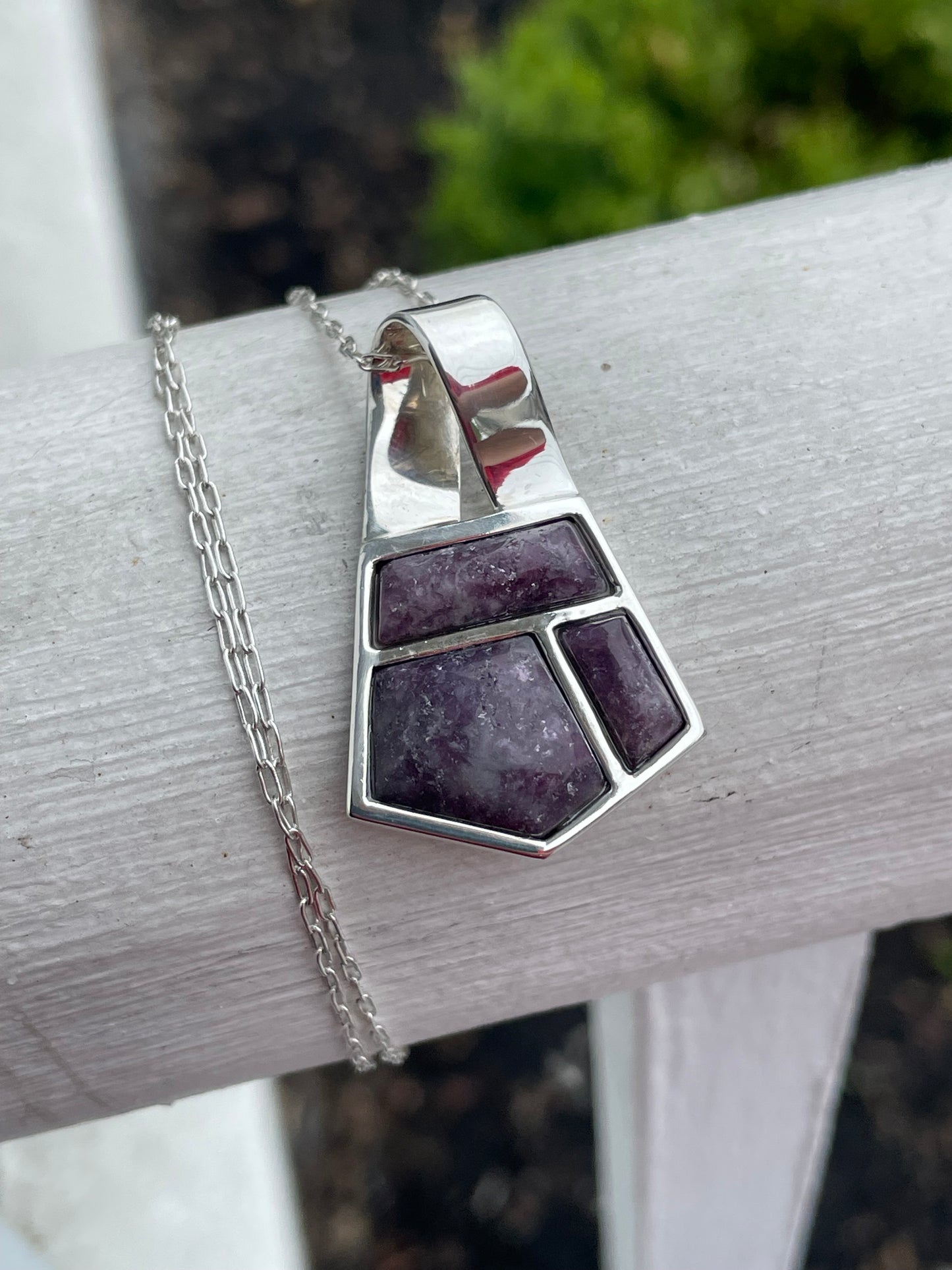 Designer DTR 925 Sterling Silver Modernist Abstract Amethyst Cluster Necklace 18”