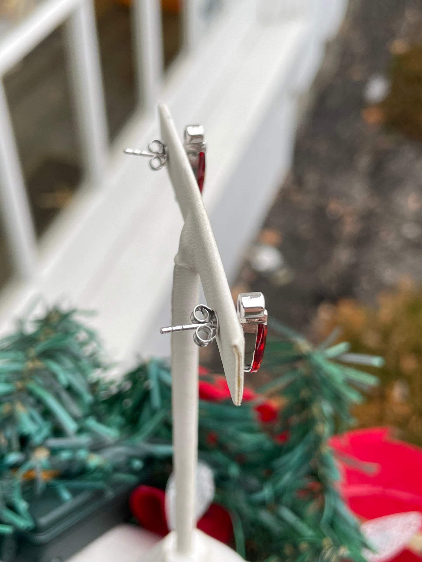 Sterling Silver Garnet Pear Shape Dangle Earrings