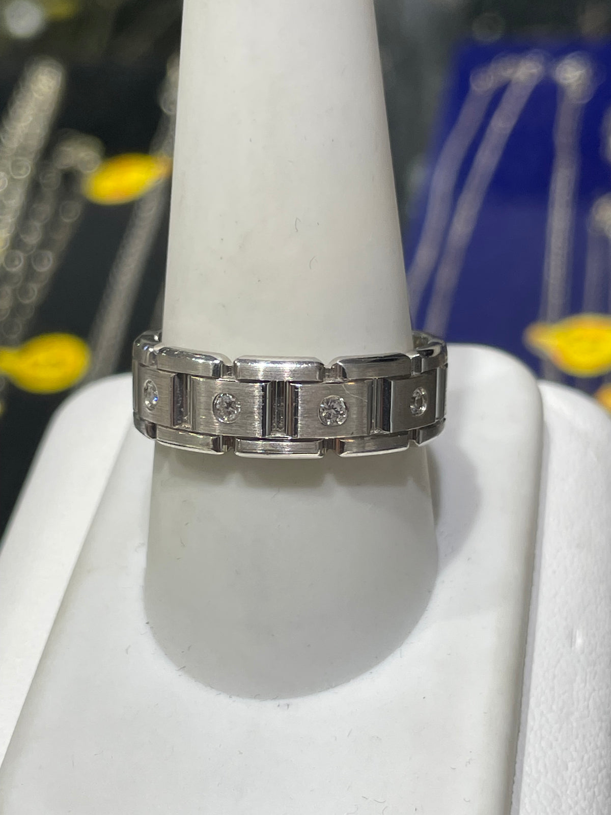 Designer FG Sterling Silver Textured Tile Cz Band Ring Size 10