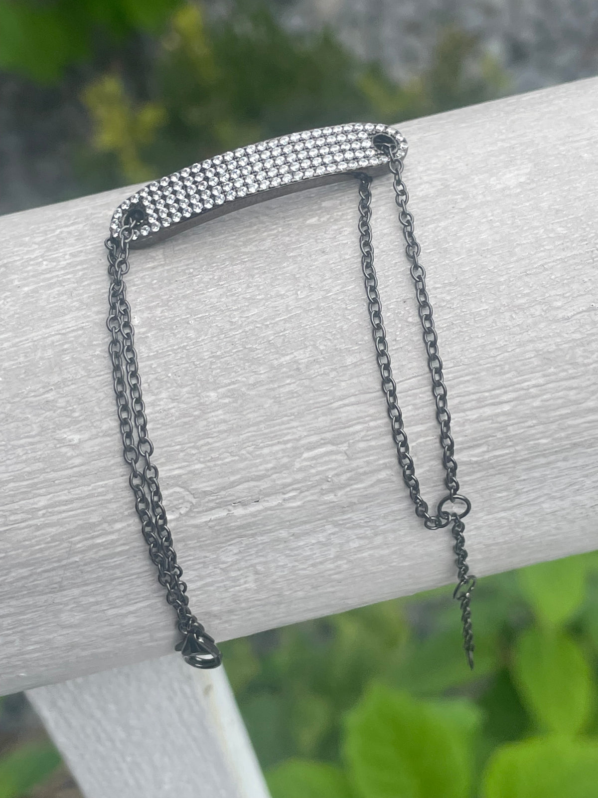 925 Oxidized Sterling Silver Pave Cz Bar Bracelet