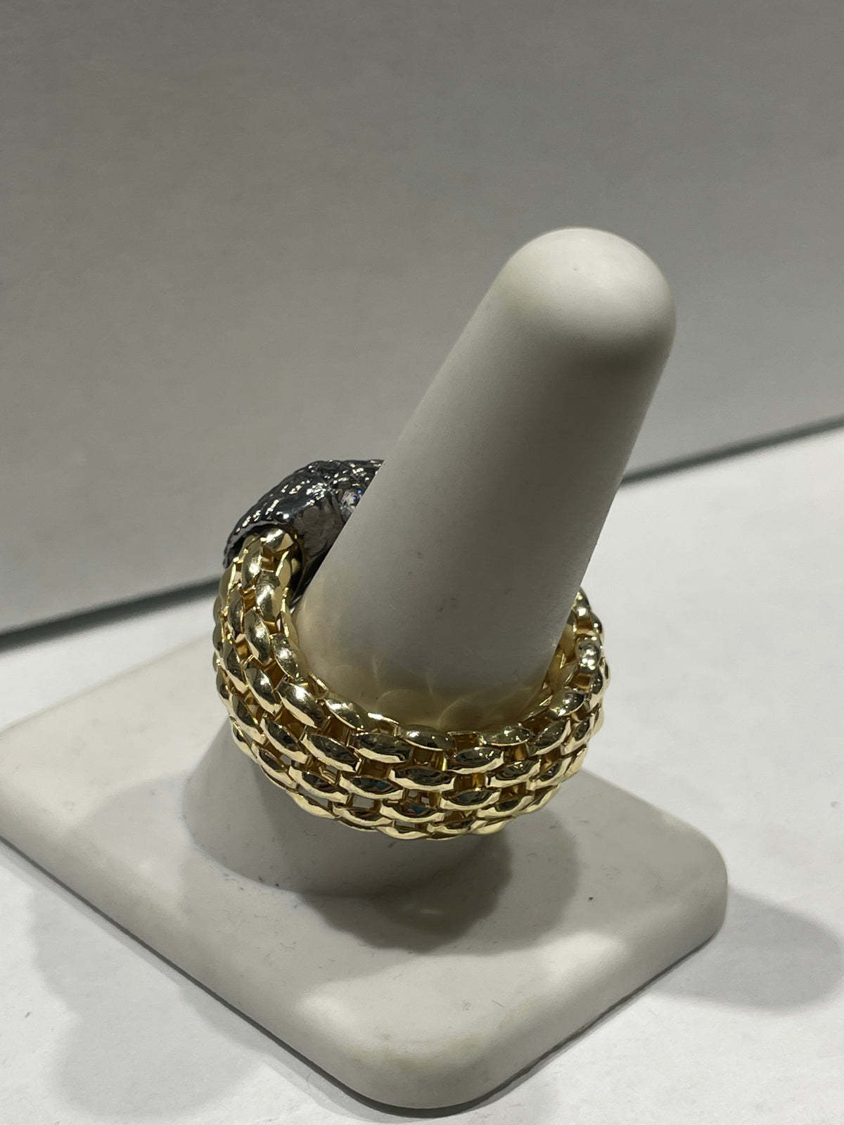 925 Sterling Silver Vermeil 2tone Stretch Mesh Ring Open Size 6.5 - 11