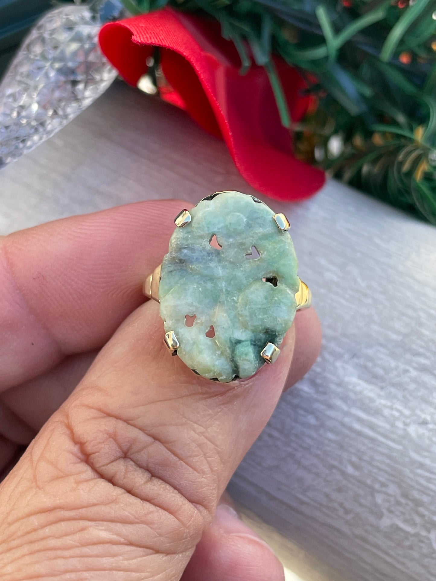 14k Natural Jade Signet Stone Ring Size 6