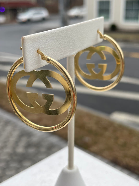 14k Gold Gucci Style Interlocking G’s Hoop Earrings