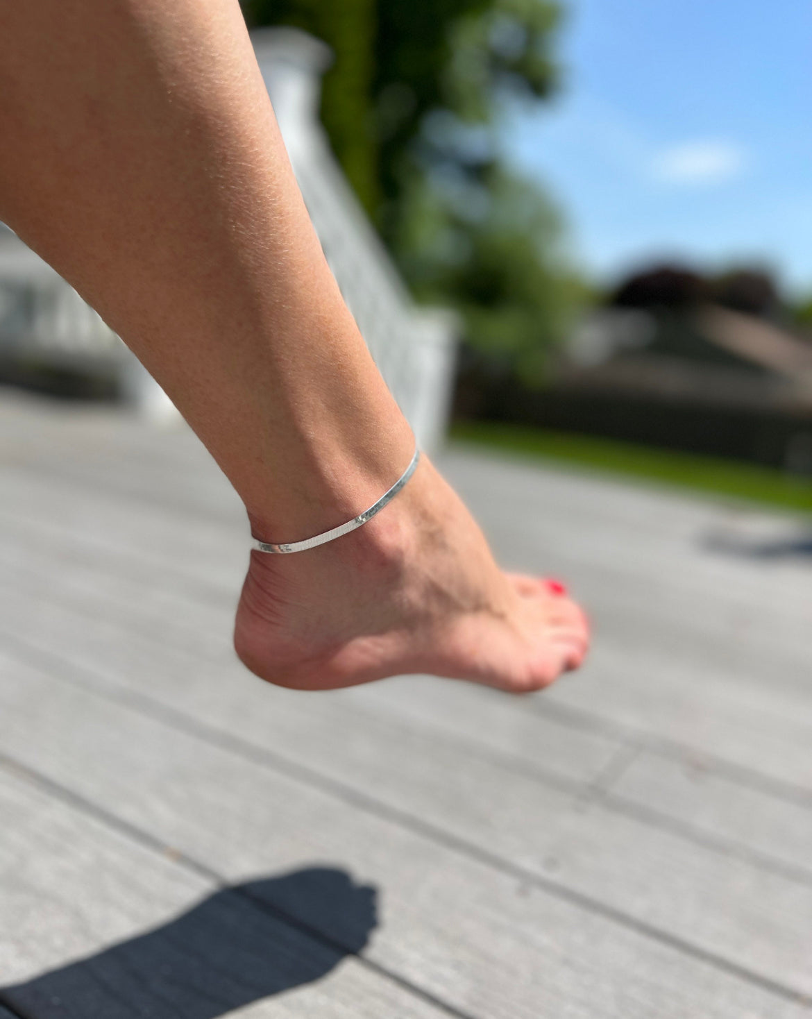 925 Sterling Silver 3mm Wide 9” Herringbone Anklet