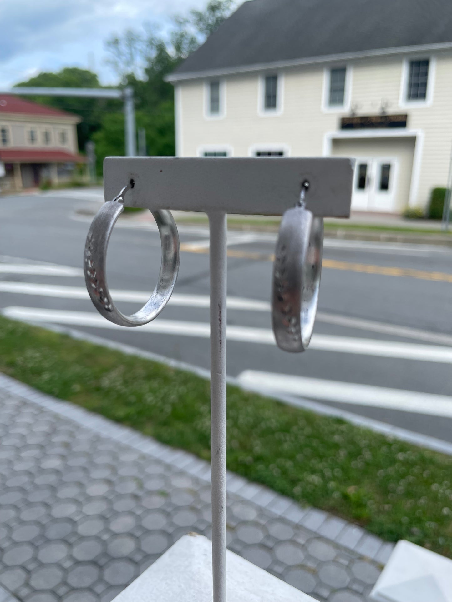 925 Sterling Silver Large Matte Finish Diamond cut finish Hoop earrings
