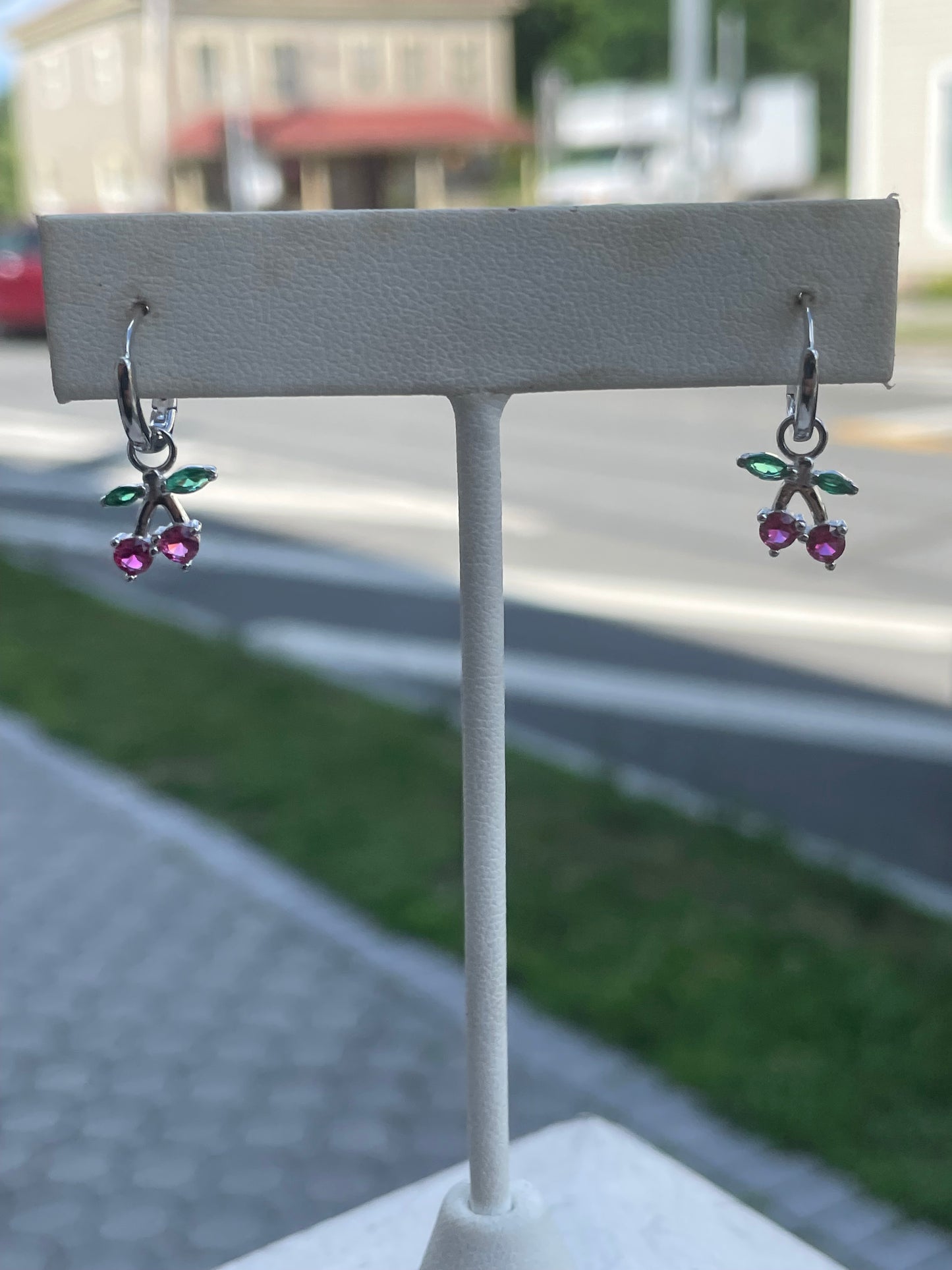 925 Sterling Silver Petite Cherry Dangle Huggie Hoop Earrings