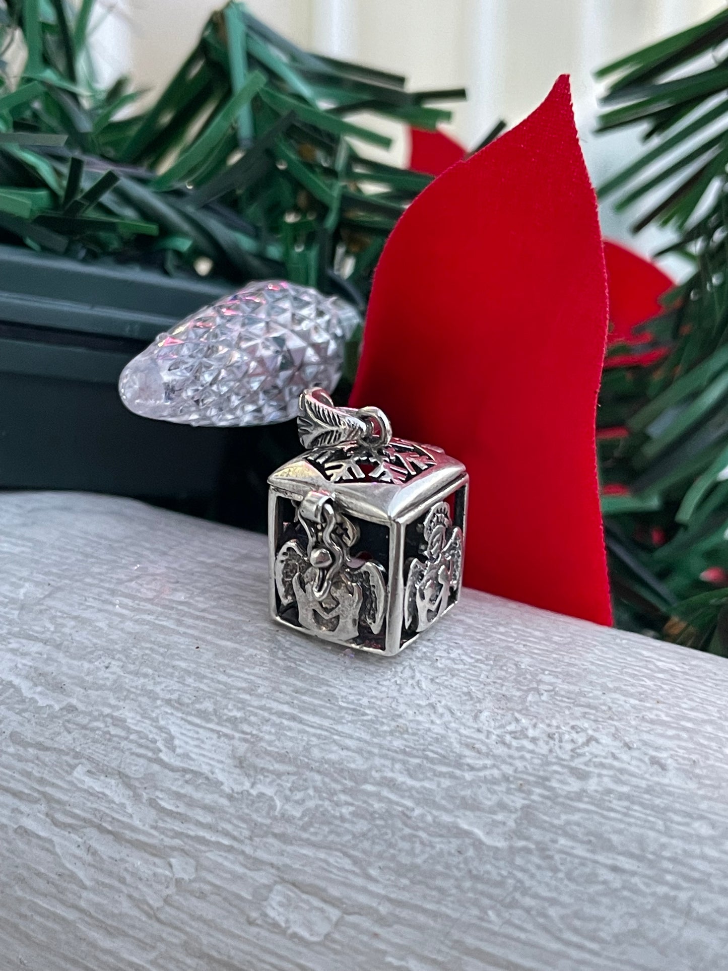 925 Sterling Silver Guardian Angel Prayer Box Pendant Charm