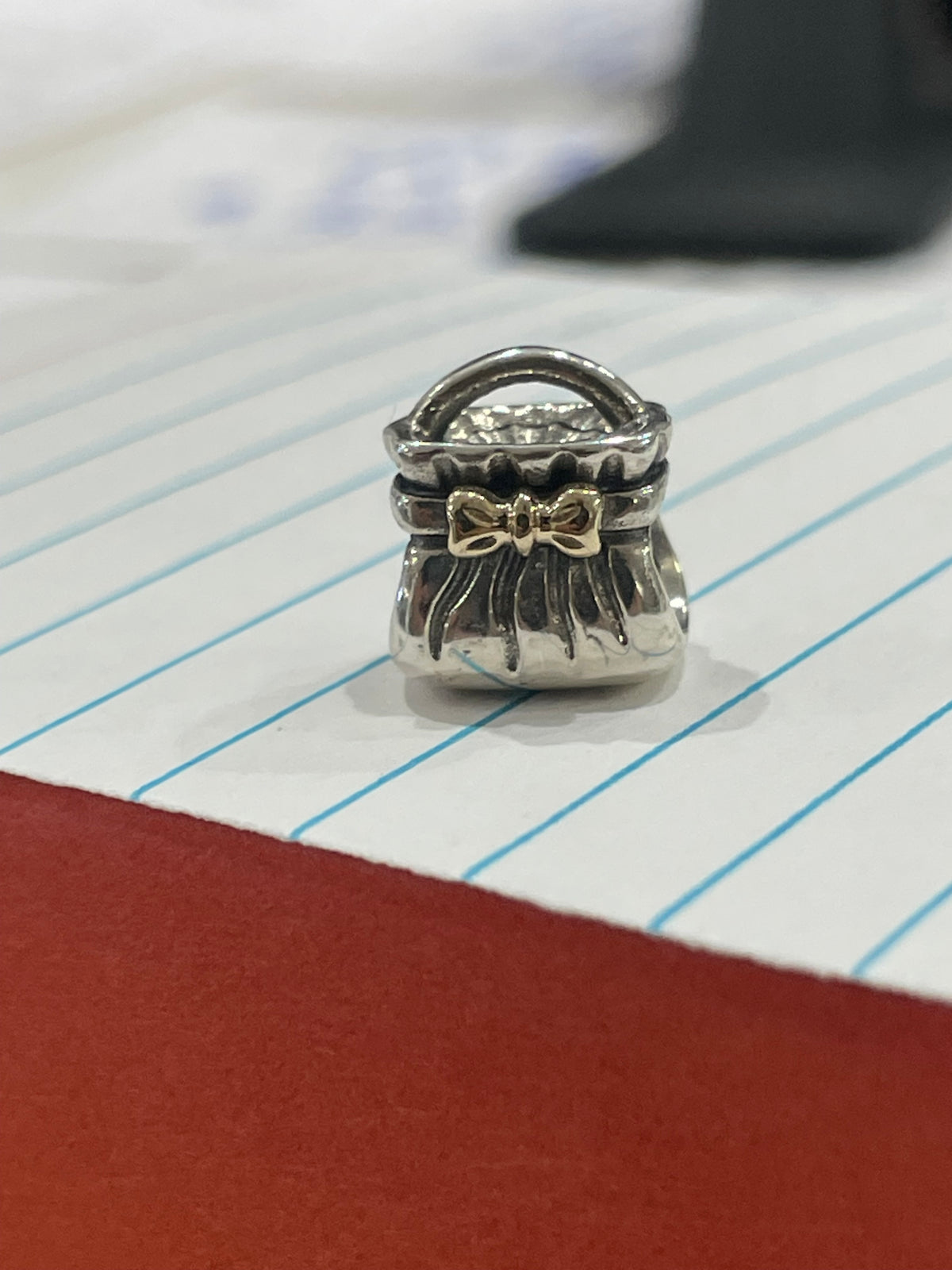 Retired Pandora 790474 Two Tone Bow Purse Charm