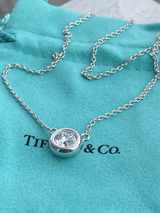 Tiffany & Co. 18k White Gold 1.00ct Bezel Set Solitaire Lab Grown Diamond Necklace