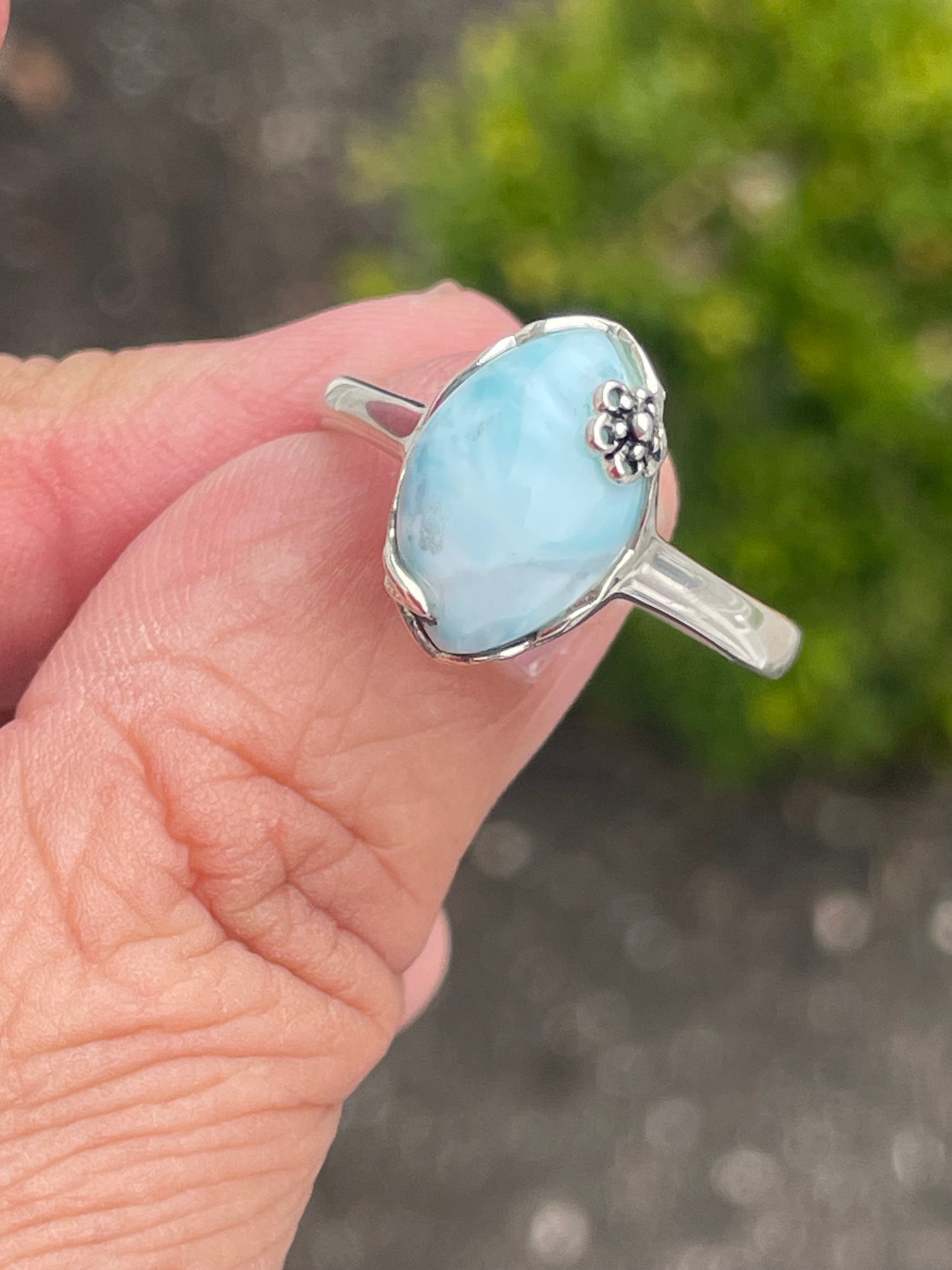 925 Sterling Silver Solitaire Larimar Ring Size 10