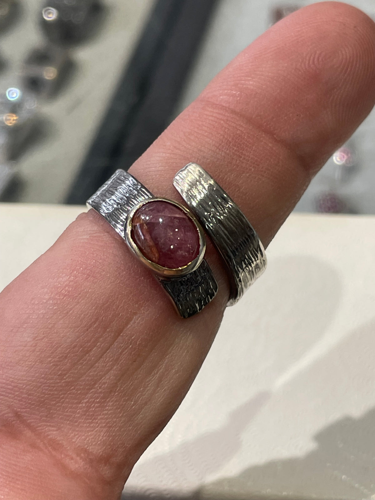 925 Oxidized Sterling Silver Natural Ruby Wrap Around Ring Open Size