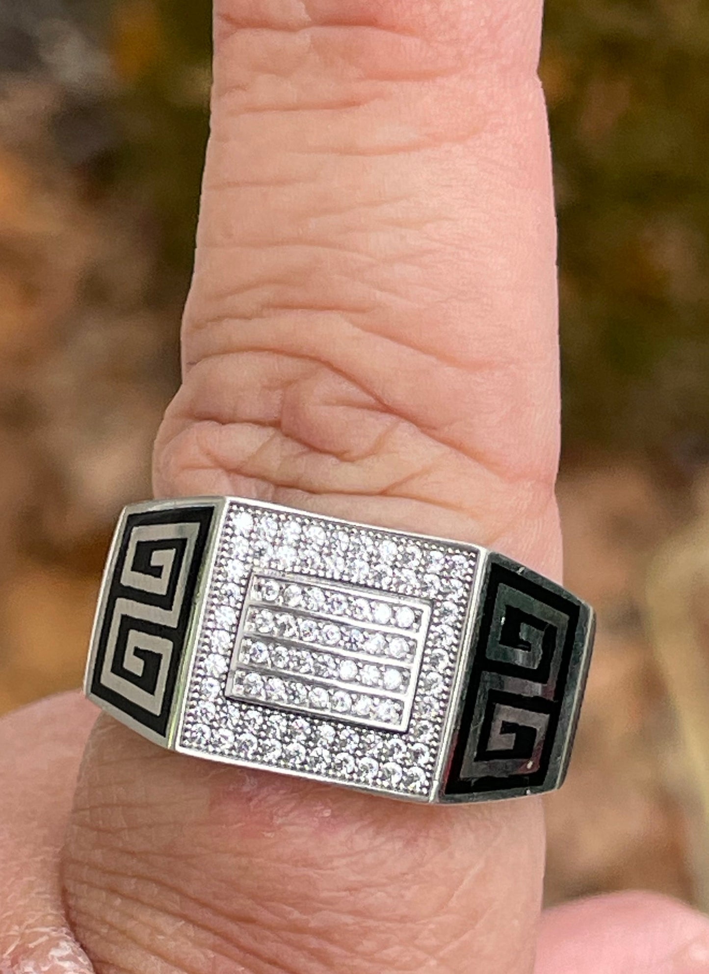 925 Sterling Silver Men’s Cz Greek Key Signet Ring Size 12