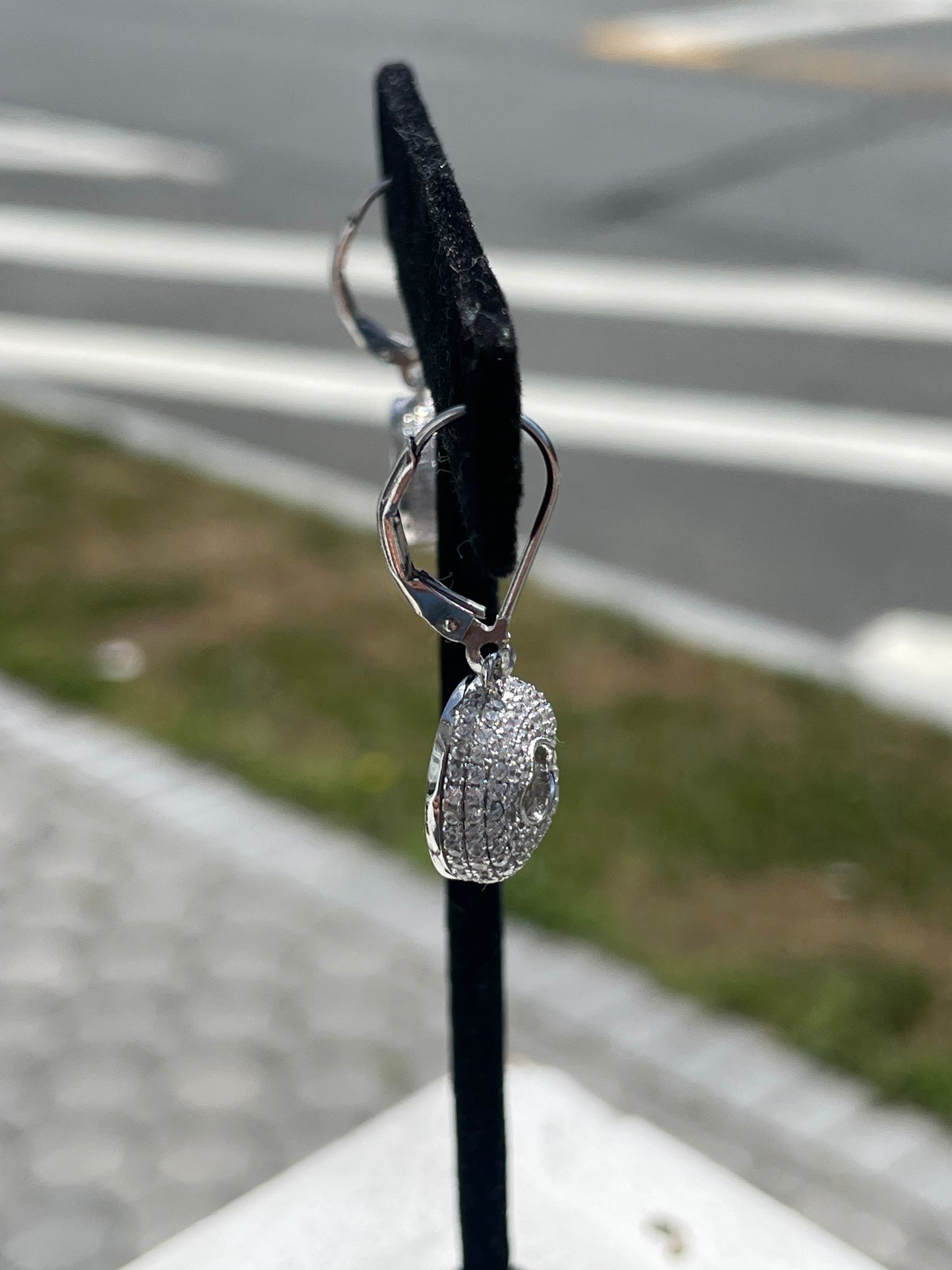 925 Sterling Silver Sparkling Cz Floater Dangle Earrings