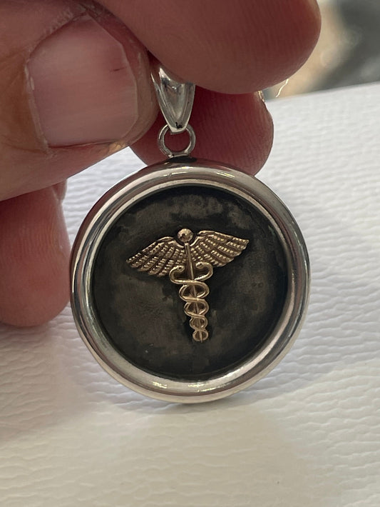 925 Sterling Silver & 10k Gold Medic Alert Disc Pendant