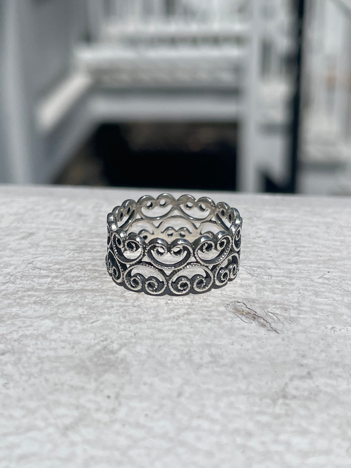 925 Sterling Silver Open Swirl Vintage Filigree Band Ring Size 7