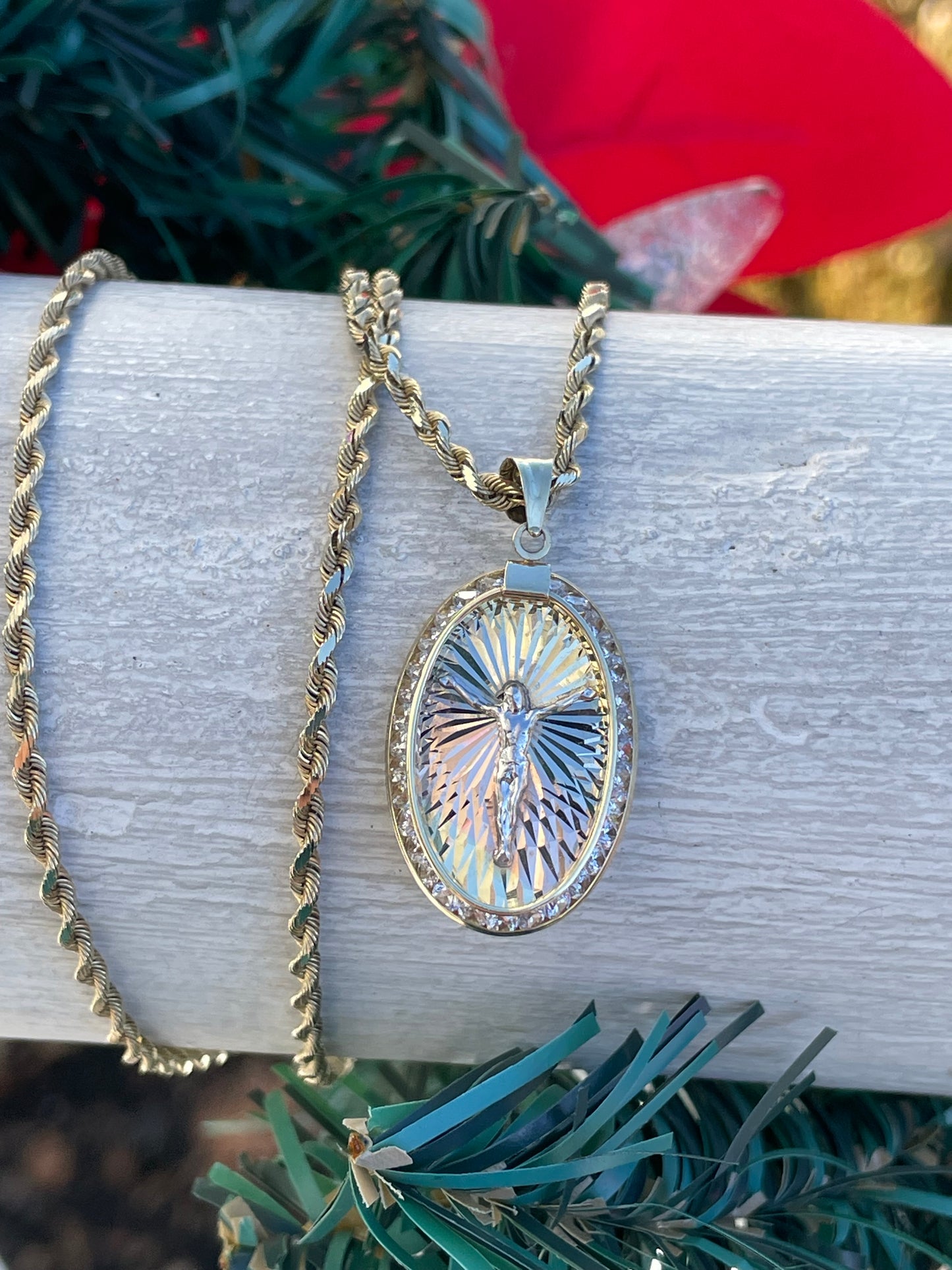 10k Gold Solid Tri-Color Jesus Rope Chain Necklace 22”