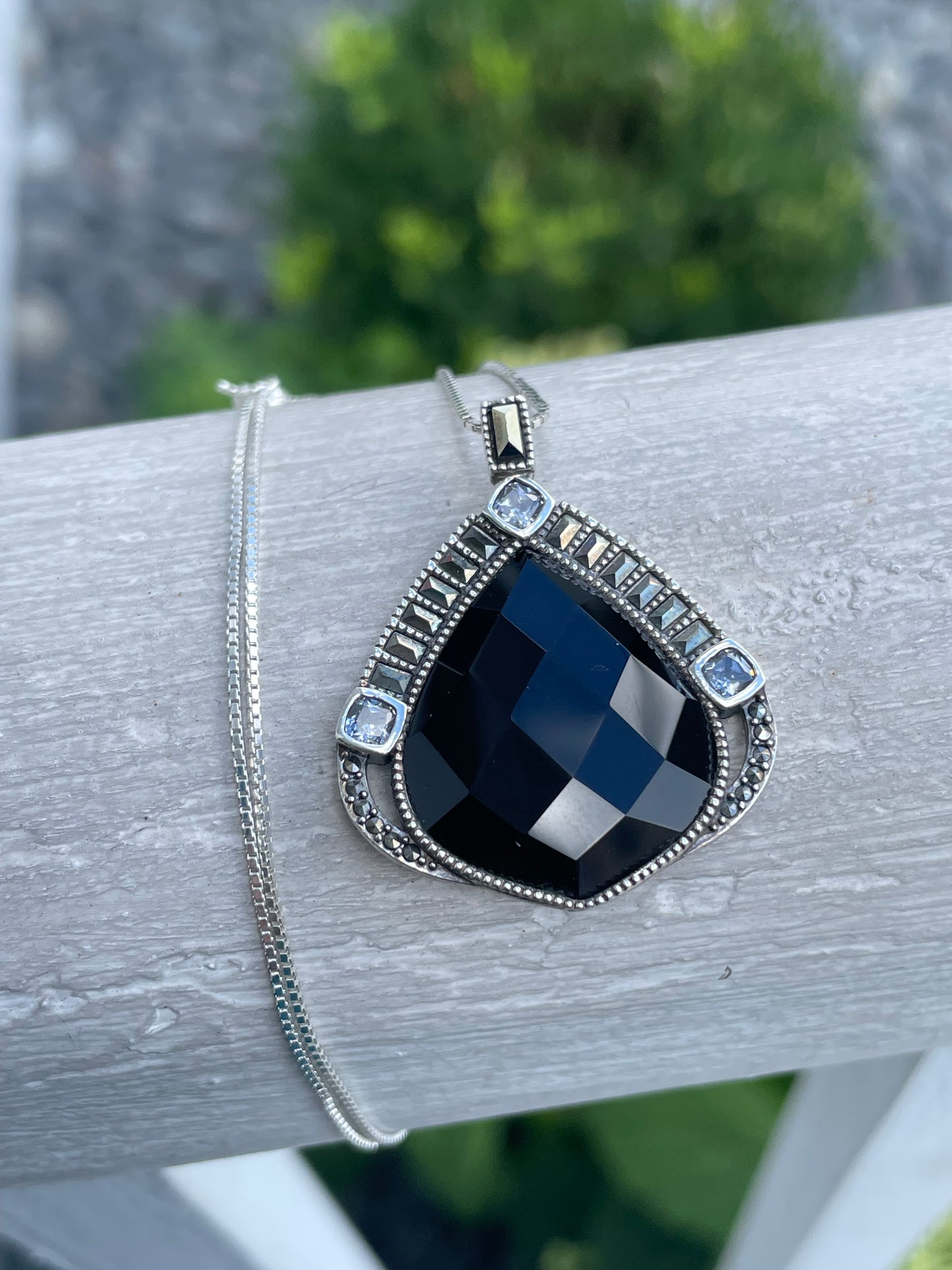 Designer Judith Jack Onyx & Marcasite Necklace