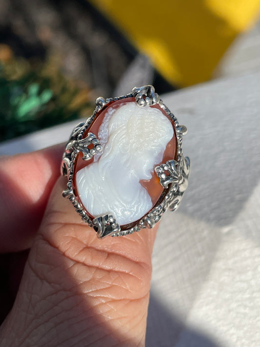 925 Sterling Silver Designer Carolyn Pollack Large Cameo Ring Size 10