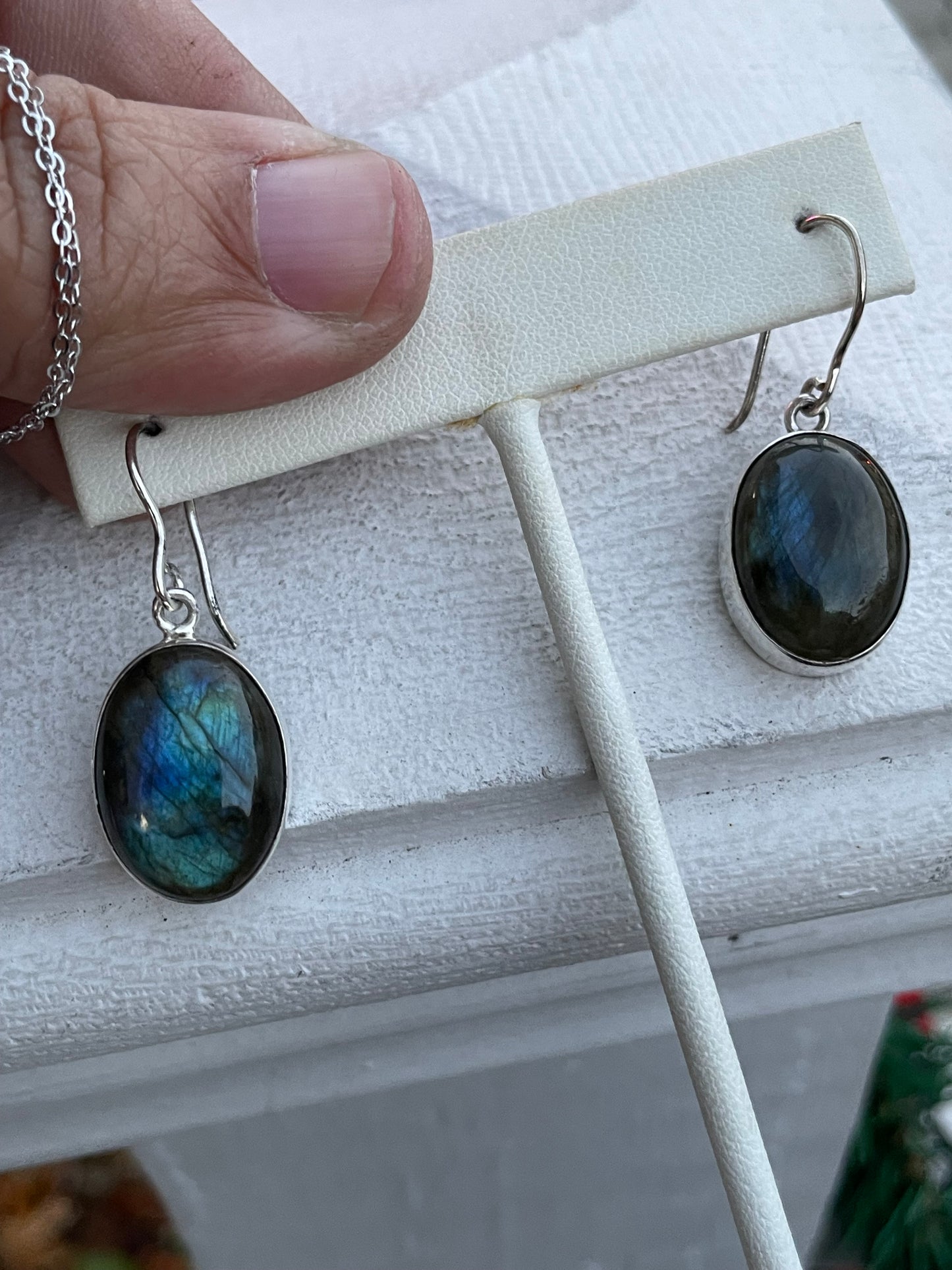 925 Sterling Silver Large Labradorite Stone Dangle Earrings