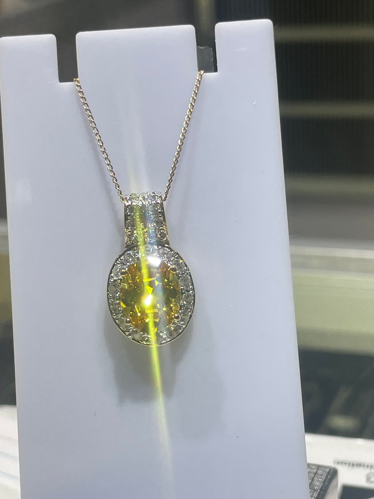 925 Sterling Silver Vermeil Simulated Yellow Topaz and Cz Necklace
