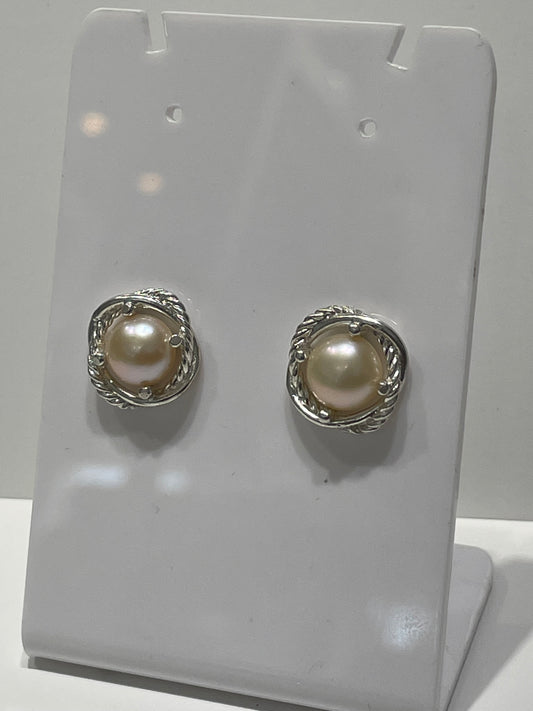 David Yurman Infinity Settings Freshwater Pearl Custom Made Earrings