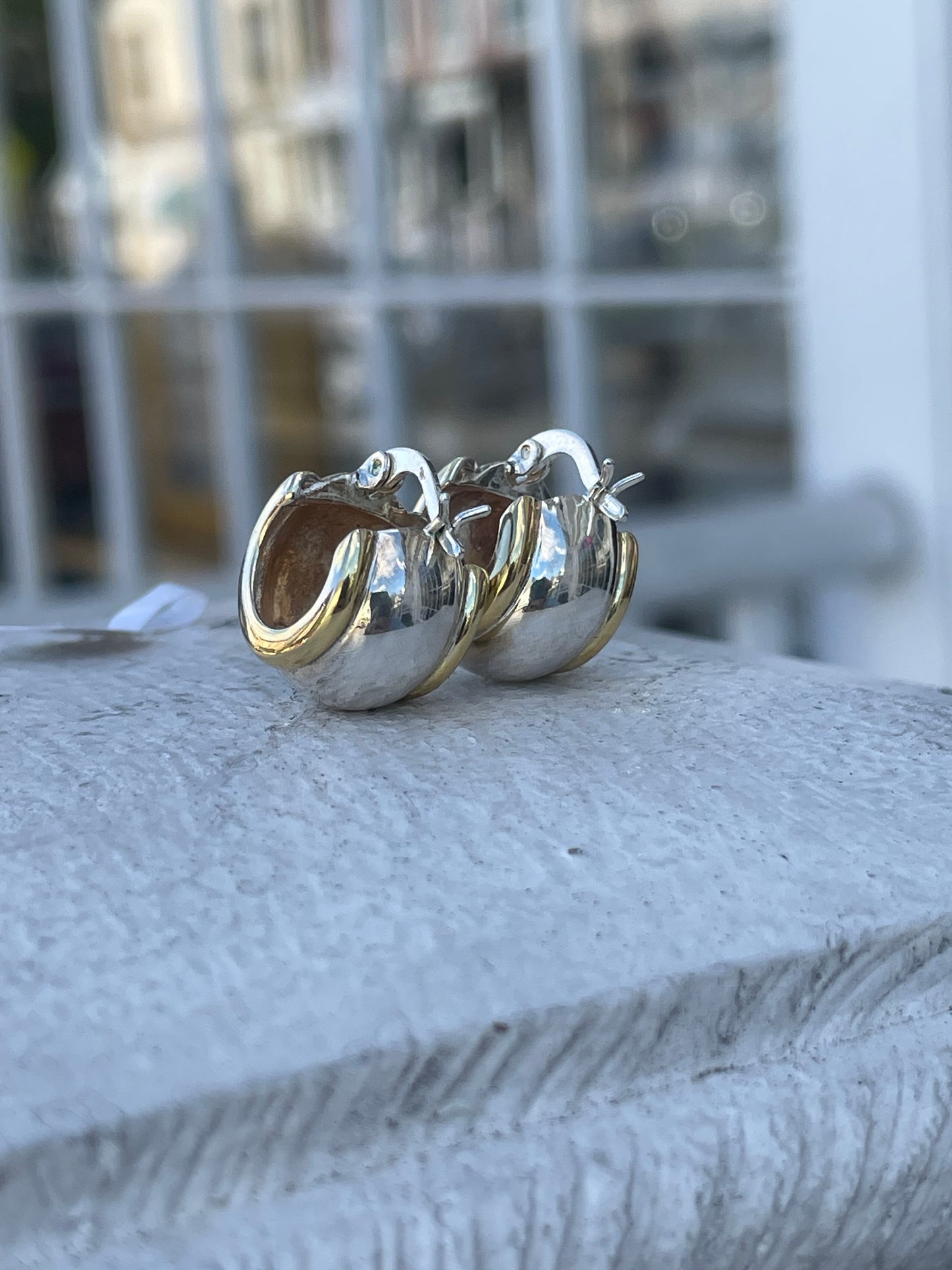 925 Sterling Silver 2tone Vermeil Thick Huggie Hoop Earrings
