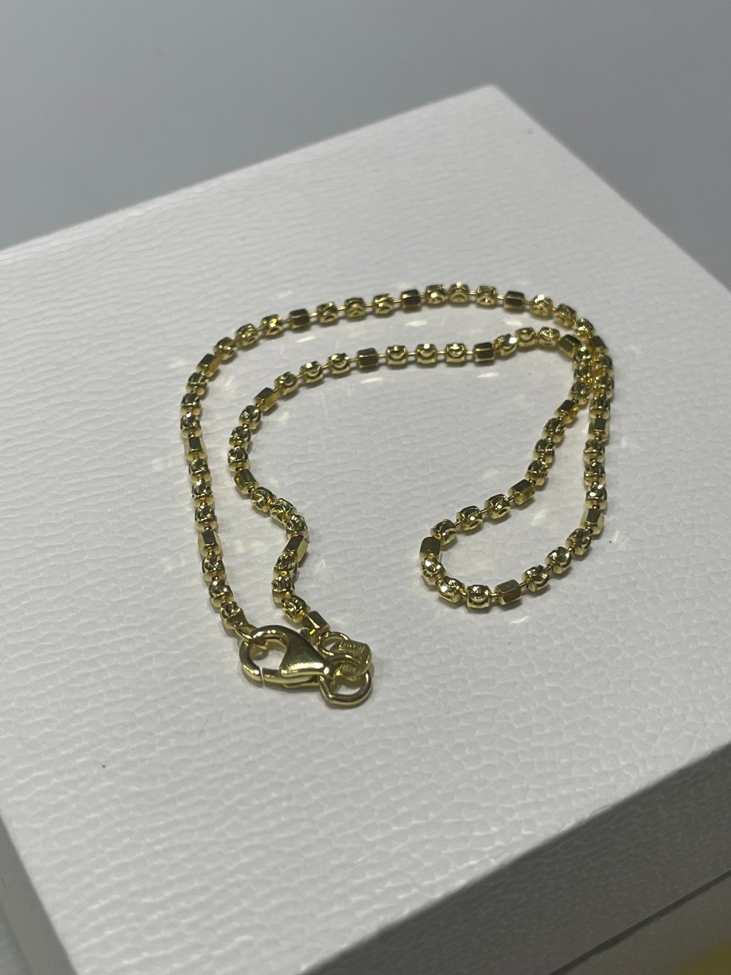 925 Sterling Silver Vermeil Mooncut Beaded Anklet 10”