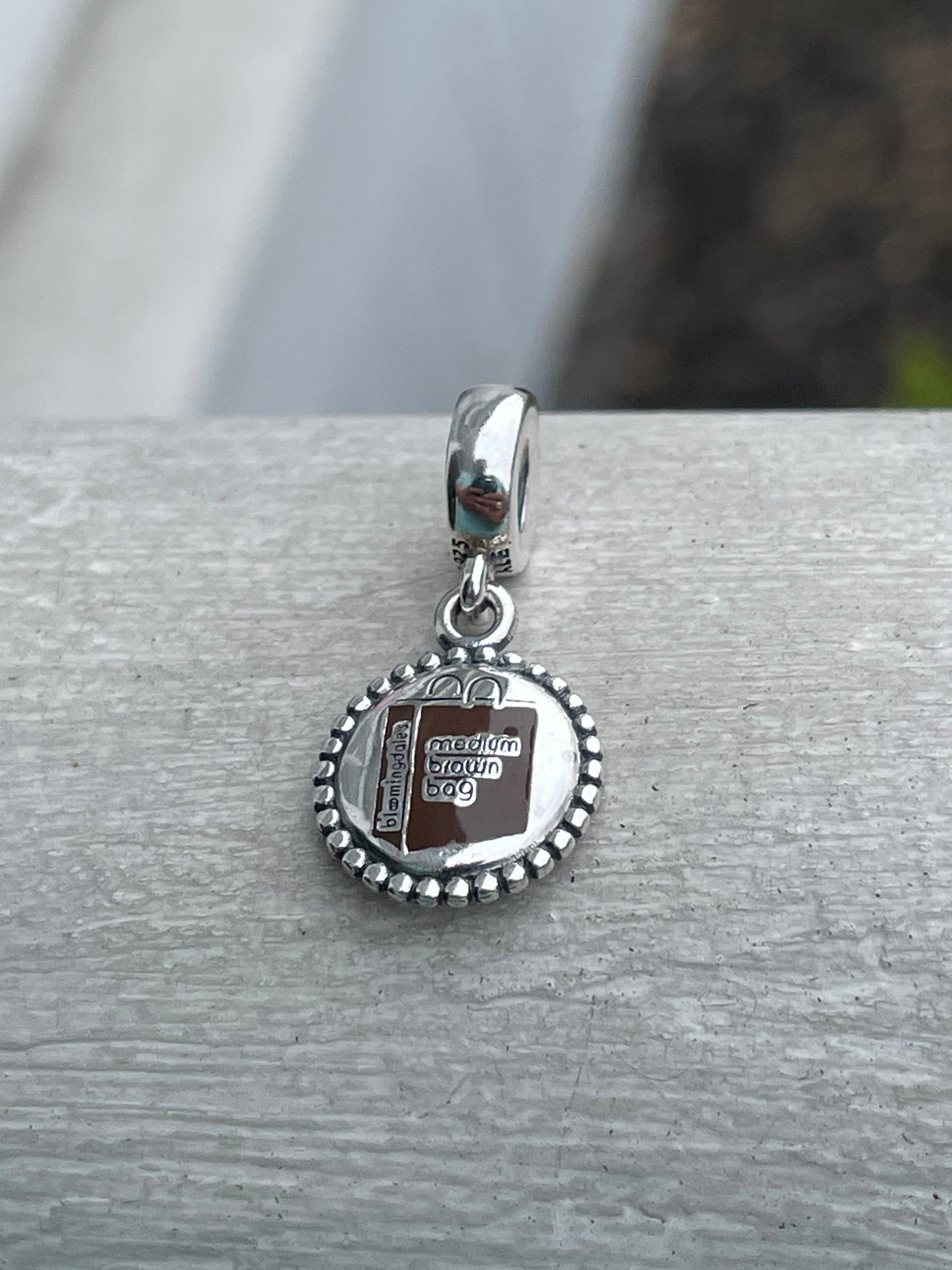 Pandora Bloomingdale’s Medium Brown Bag New York City Exclusive Dangle Travel Charm