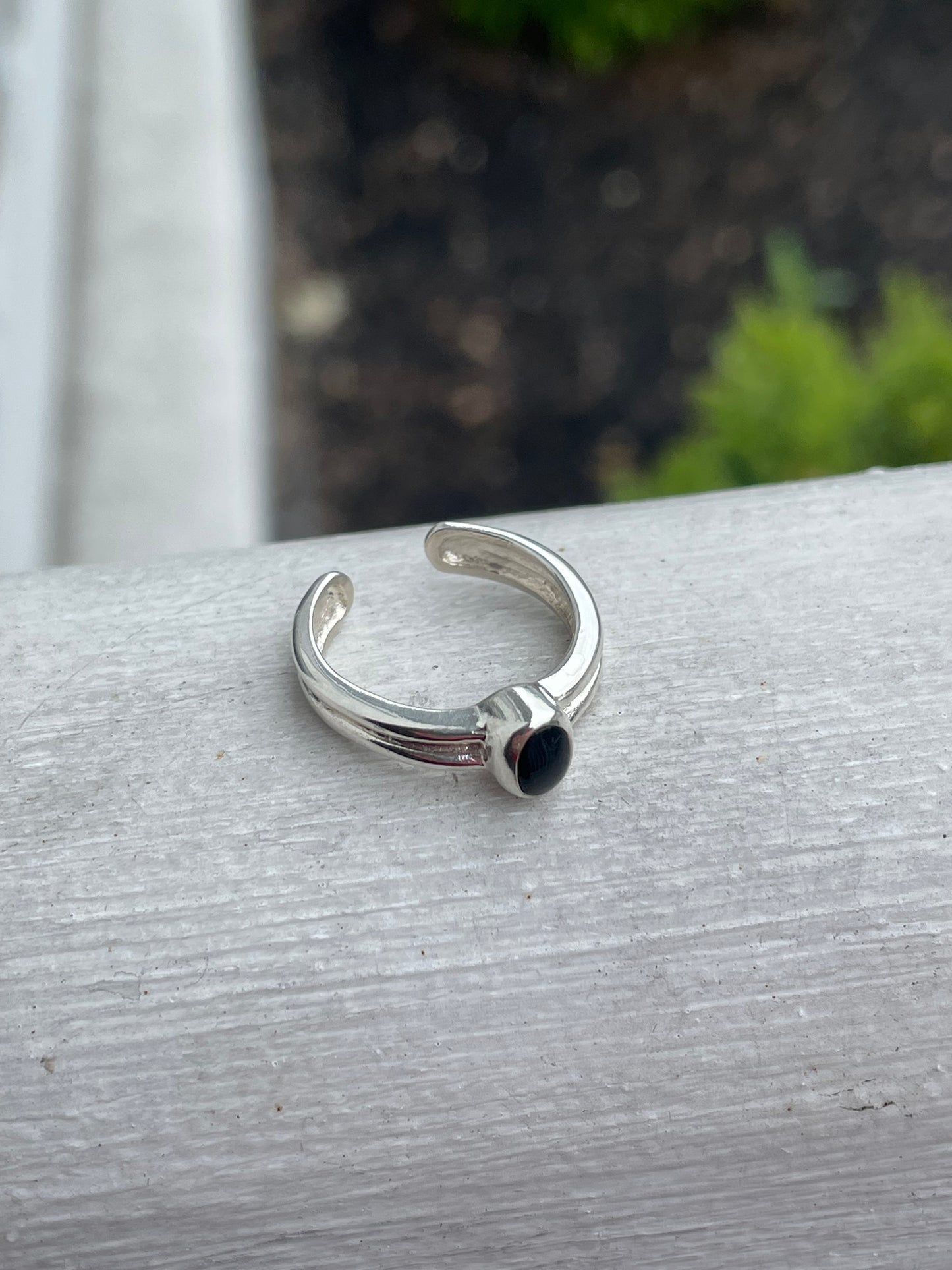 925 Sterling Silver Open Size Black Onyx Toe Ring