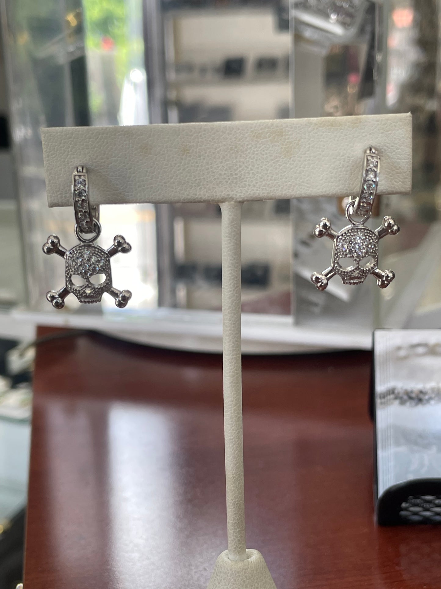 925 Sterling Silver Skull & Crossbones Dangle Huggie Hoop Earrings