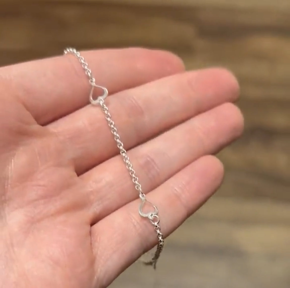 925 Sterling Silver Open Heart Anklet 9”-10”