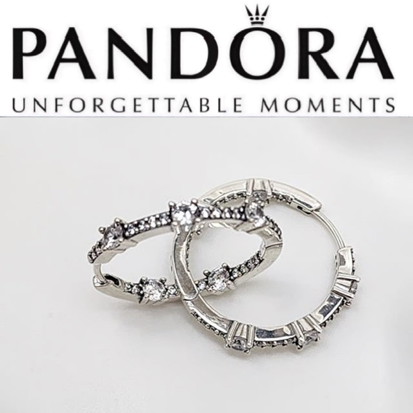 Pandora Sparkling Pavé CZ Bars Hoop Earrings 290043C01