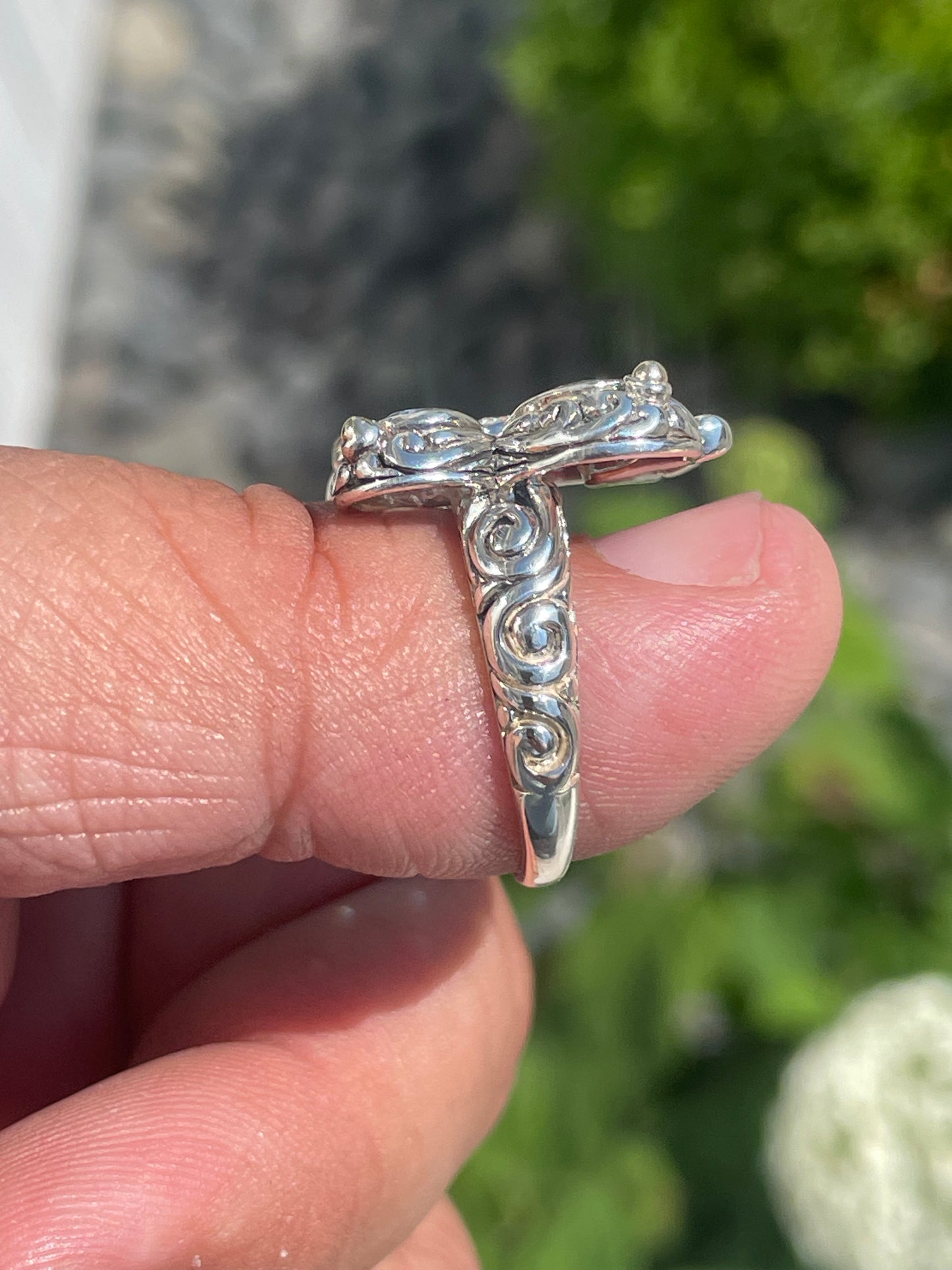 Designer ATR 925 Sterling Silver & 14k Gold Blue Topaz Butterfly Ring Size 9